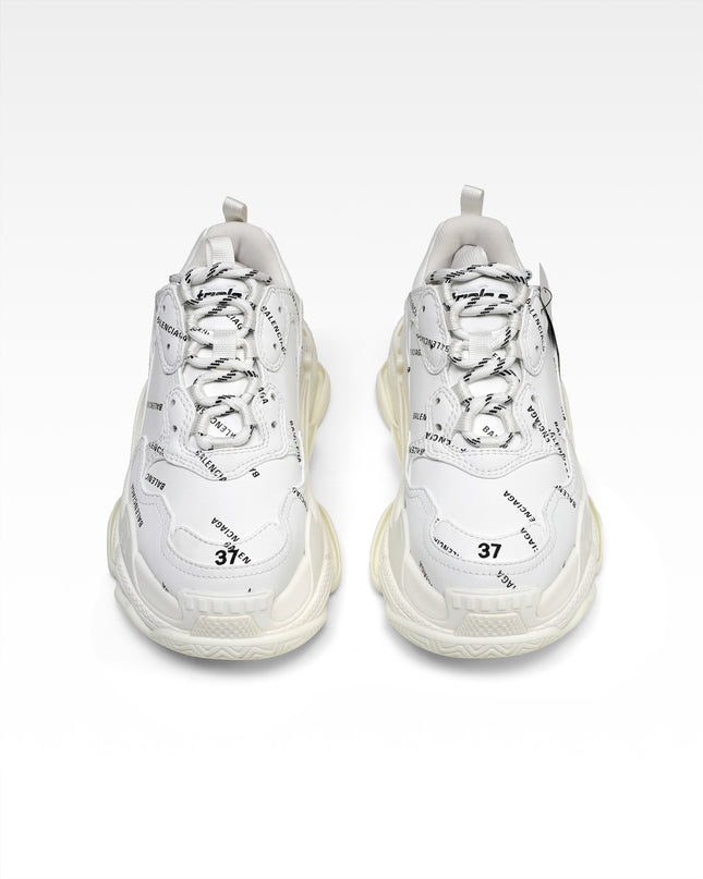 TRIPLE S SNEAKERS LADIES WHITE X BLACK ALL OVER LOGO – SIZE 37