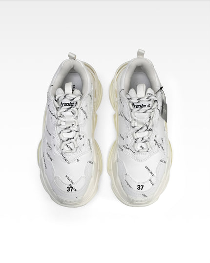 TRIPLE S SNEAKERS LADIES WHITE X BLACK ALL OVER LOGO – SIZE 37