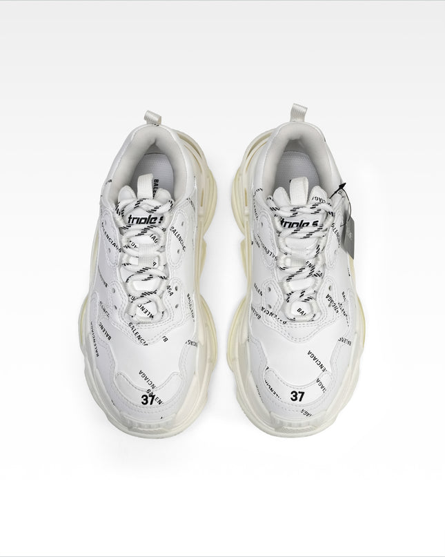 TRIPLE S SNEAKERS LADIES WHITE X BLACK ALL OVER LOGO – SIZE 37