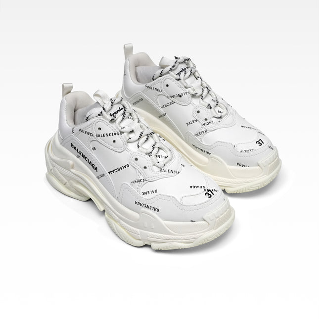 TRIPLE S SNEAKERS LADIES WHITE X BLACK ALL OVER LOGO