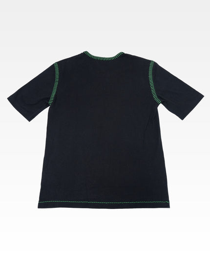 VENETA BLACK COTTON CONTRAST STITCH DETAIL T-SHIRT – SIZE L