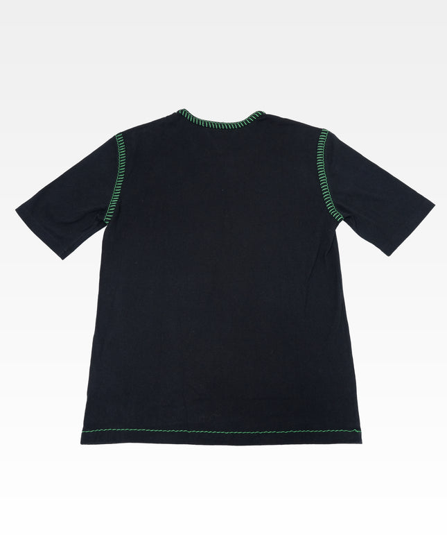 VENETA BLACK COTTON CONTRAST STITCH DETAIL T-SHIRT – SIZE L