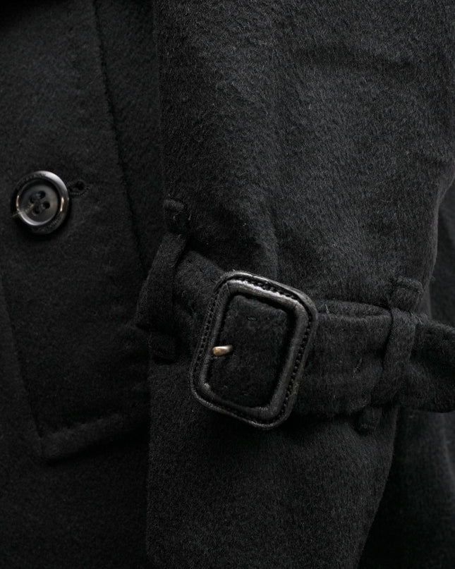 WOOL CASHMERE FOX FUR BELTED COAT BLACK – SIZE 40