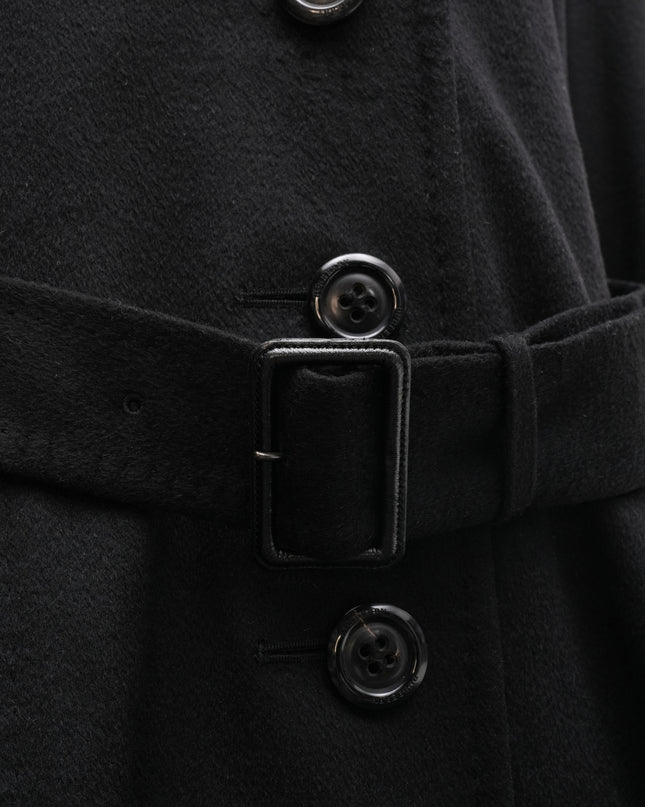 WOOL CASHMERE FOX FUR BELTED COAT BLACK – SIZE 40