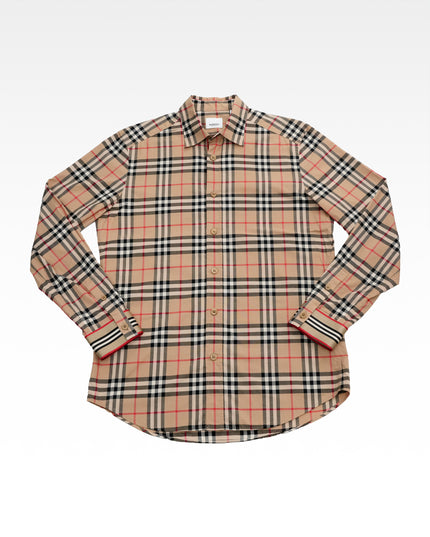 COTTON CHECKED SHIRT S BEIGE