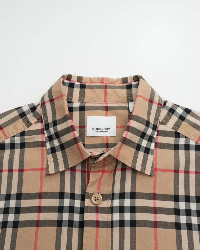 COTTON CHECKED SHIRT S BEIGE