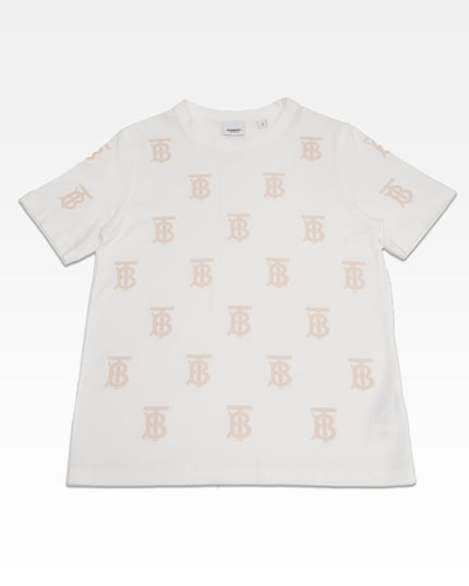 TB LOGO WHITE x BEIGE MONOGRAM T-SHIRT - SIZE XS