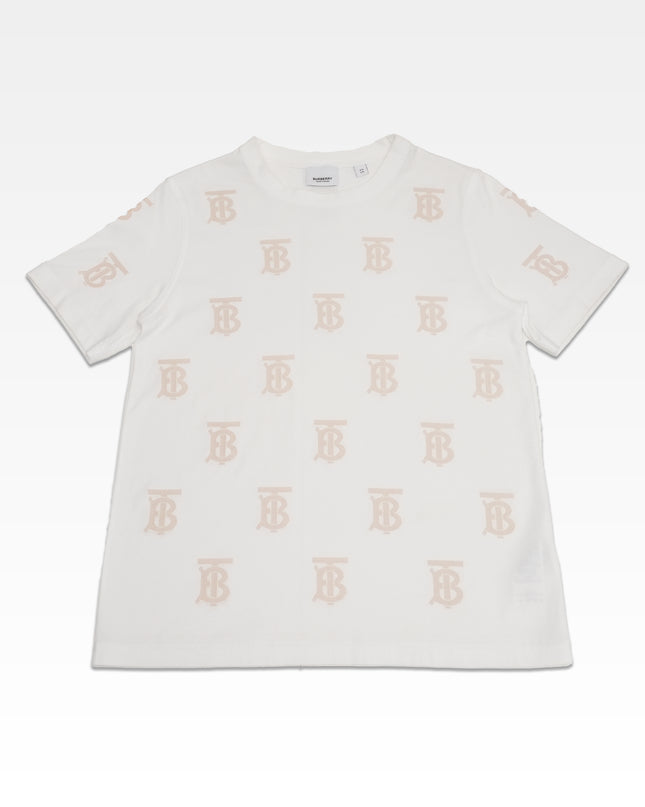 TB LOGO WHITE x BEIGE MONOGRAM T-SHIRT - SIZE XS