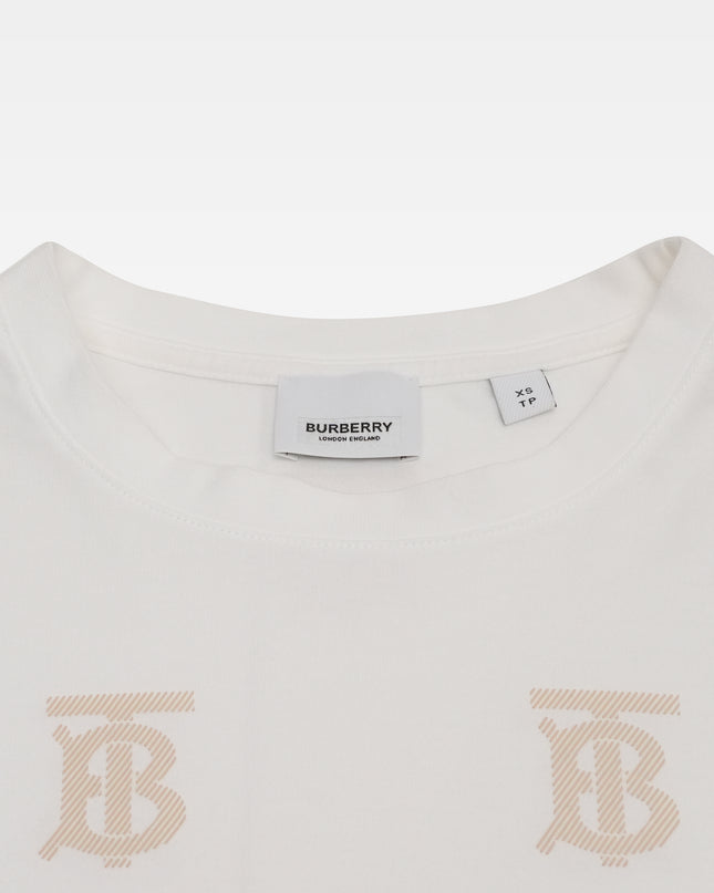 TB LOGO WHITE x BEIGE MONOGRAM T-SHIRT - SIZE XS