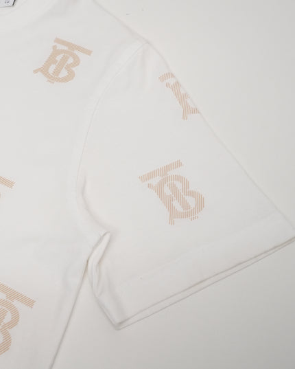 TB LOGO WHITE x BEIGE MONOGRAM T-SHIRT - SIZE XS
