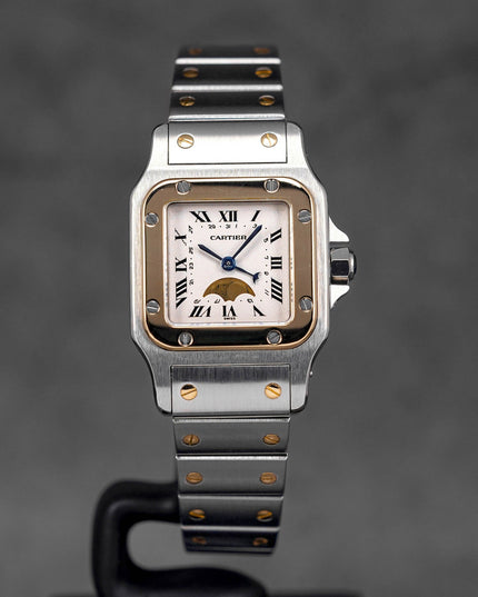 SANTOS GALBEE TWOTONE YELLOWGOLD S MOONPHASE SILVER DIAL (WATCH ONLY)