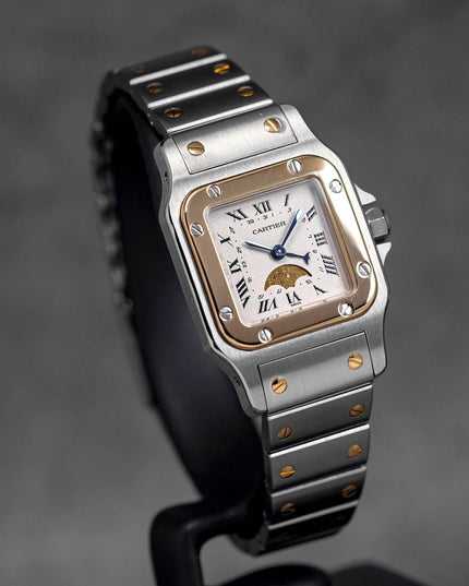 SANTOS GALBEE TWOTONE YELLOWGOLD S MOONPHASE SILVER DIAL (WATCH ONLY)