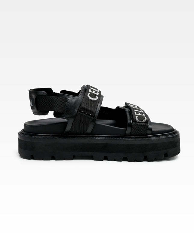 HEDI PERIOD LEATHER X FABRIC SANDALS BLACK X WHITE LOGO VELCRO STRAP – SIZE 37