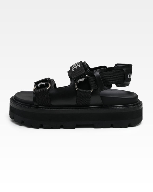 HEDI PERIOD LEATHER X FABRIC SANDALS BLACK X WHITE LOGO VELCRO STRAP – SIZE 37