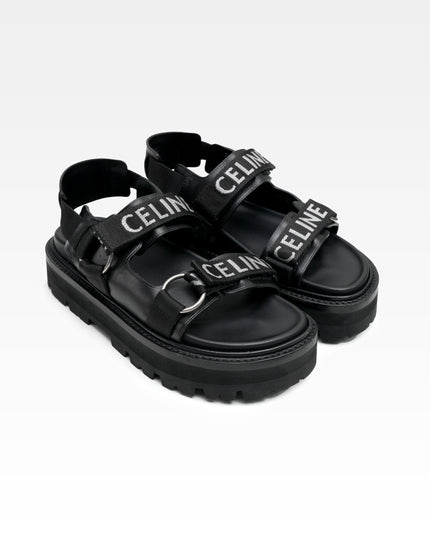 HEDI PERIOD LEATHER X FABRIC SANDALS BLACK X WHITE LOGO VELCRO STRAP – SIZE 37