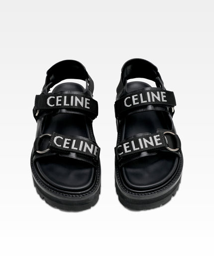 HEDI PERIOD LEATHER X FABRIC SANDALS BLACK X WHITE LOGO VELCRO STRAP – SIZE 37