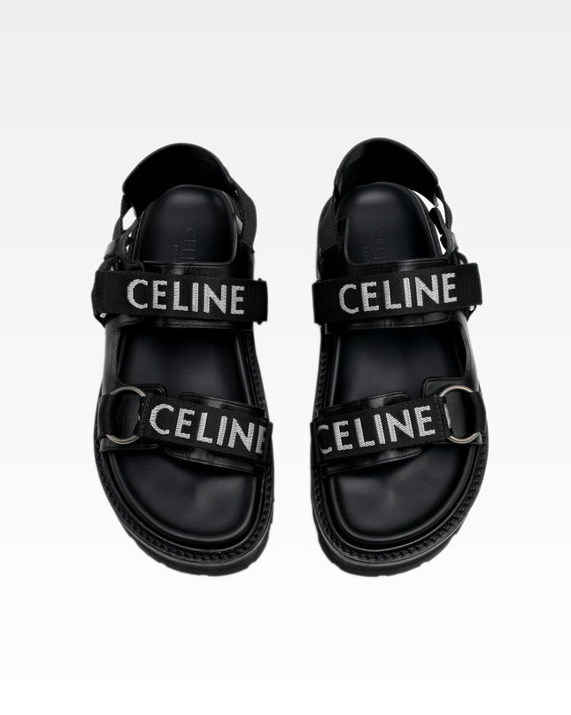 HEDI PERIOD LEATHER X FABRIC SANDALS BLACK X WHITE LOGO VELCRO STRAP – SIZE 37
