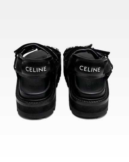 HEDI PERIOD LEATHER X FABRIC SANDALS BLACK X WHITE LOGO VELCRO STRAP – SIZE 37