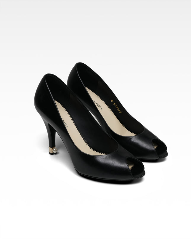 COCO MARK 13P LEATHER OPEN-TOE PUMPS LADIES BLACK