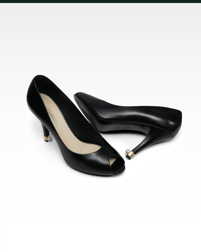 COCO MARK 13P LEATHER OPEN-TOE PUMPS LADIES BLACK