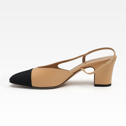 COCO MARK LEATHER STRAP PUMPS LADIES BLACK X BEIGE (40C)