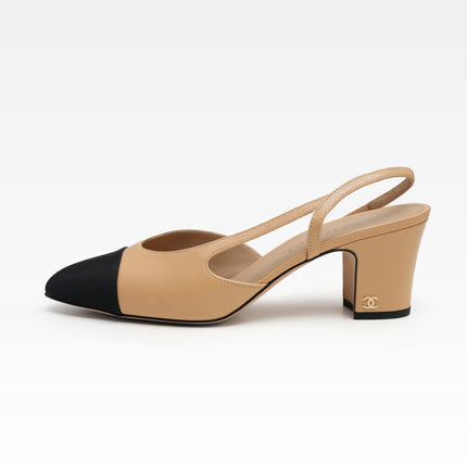 COCO MARK LEATHER STRAP PUMPS LADIES BLACK X BEIGE (40C)