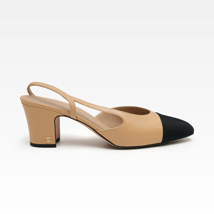 COCO MARK LEATHER STRAP PUMPS LADIES BLACK X BEIGE (40C)