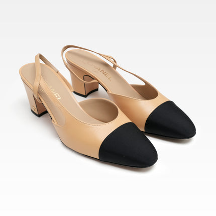 COCO MARK LEATHER STRAP PUMPS LADIES BLACK X BEIGE (40C)