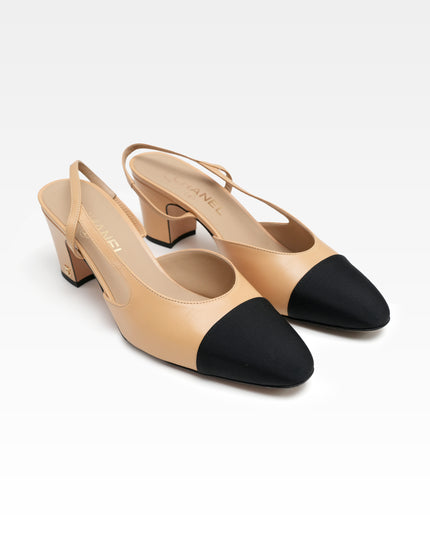 COCO MARK LEATHER STRAP PUMPS LADIES BLACK & BEIGE (40C)