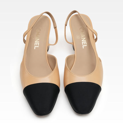 COCO MARK LEATHER STRAP PUMPS LADIES BLACK X BEIGE (40C)