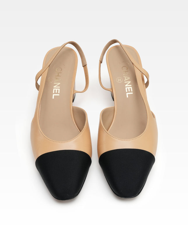 COCO MARK LEATHER STRAP PUMPS LADIES BLACK & BEIGE (40C)