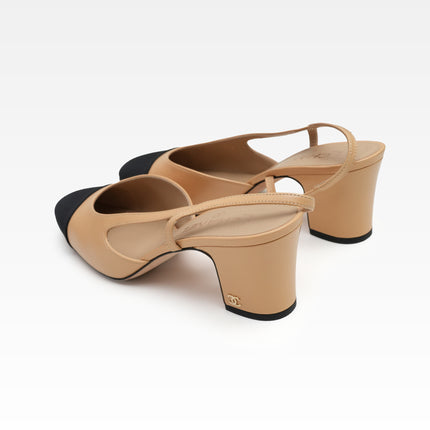 COCO MARK LEATHER STRAP PUMPS LADIES BLACK X BEIGE (40C)
