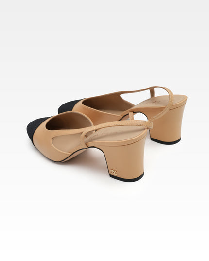 COCO MARK LEATHER STRAP PUMPS LADIES BLACK & BEIGE (40C)