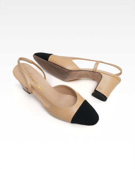 COCO MARK LEATHER STRAP PUMPS LADIES BLACK X BEIGE (36.5C)