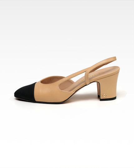 COCO MARK LEATHER STRAP PUMPS LADIES BLACK X BEIGE (36.5C)