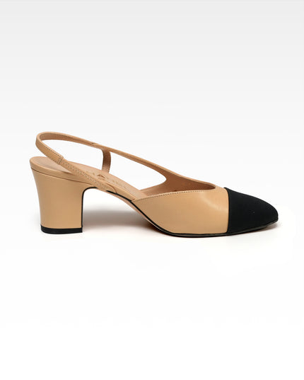 COCO MARK LEATHER STRAP PUMPS LADIES BLACK X BEIGE (36.5C)
