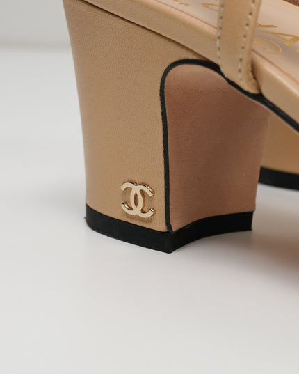 COCO MARK LEATHER STRAP PUMPS LADIES BLACK X BEIGE (36.5C)