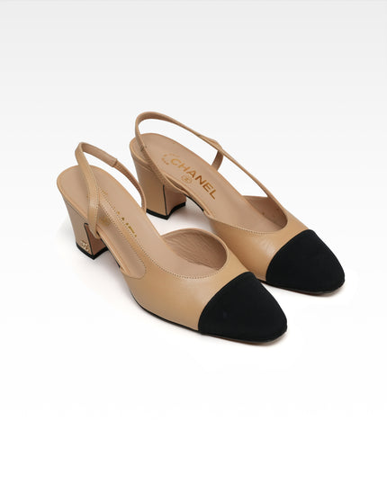COCO MARK LEATHER STRAP PUMPS LADIES BLACK X BEIGE (36.5C)