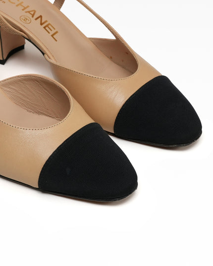 COCO MARK LEATHER STRAP PUMPS LADIES BLACK X BEIGE (36.5C)
