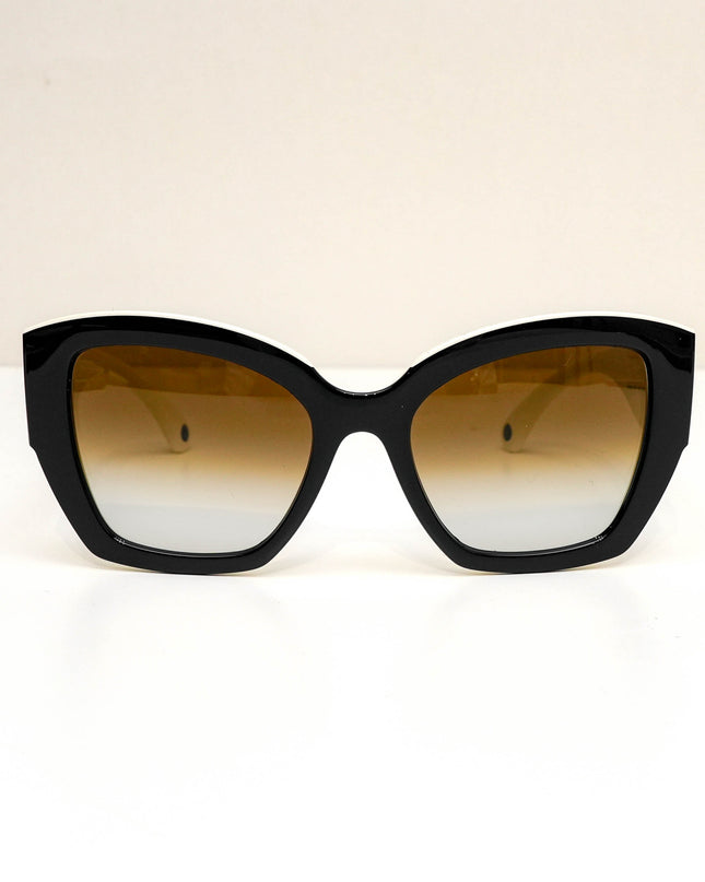 BUTTERFLY SUNGLASSES NYLON BLACK WHITE FRAME BEIGE GRADIENT LENSES