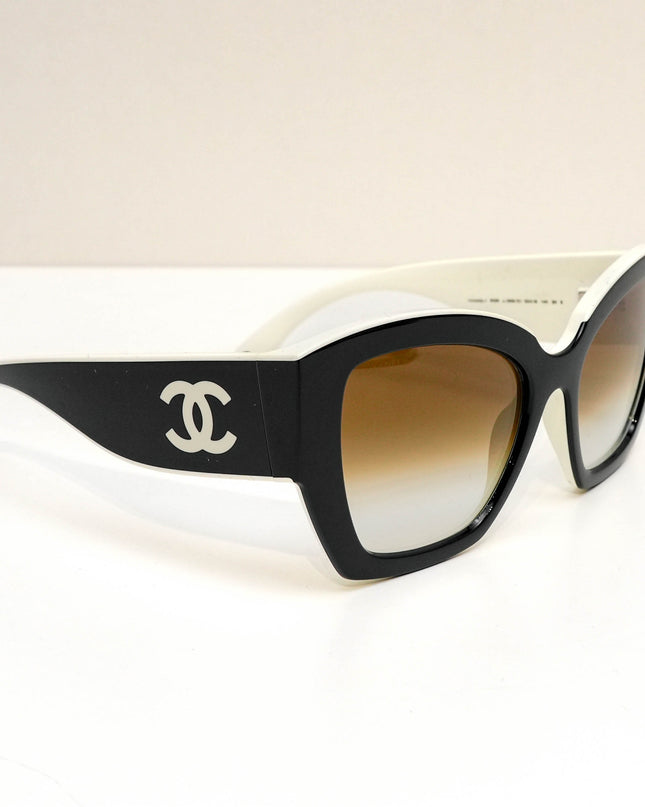 BUTTERFLY SUNGLASSES NYLON BLACK WHITE FRAME BEIGE GRADIENT LENSES