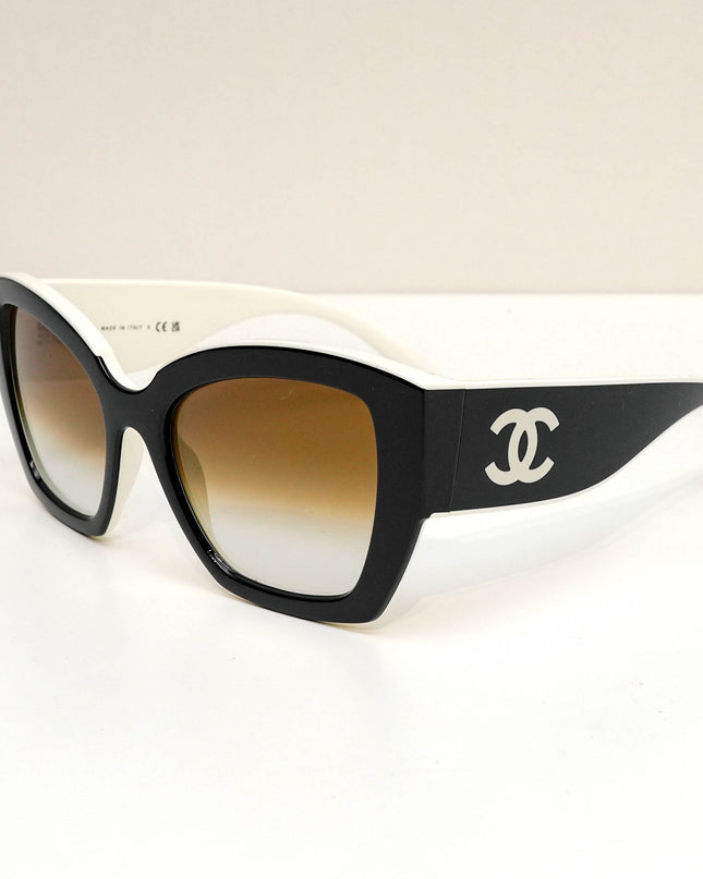 BUTTERFLY SUNGLASSES NYLON BLACK WHITE FRAME BEIGE GRADIENT LENSES