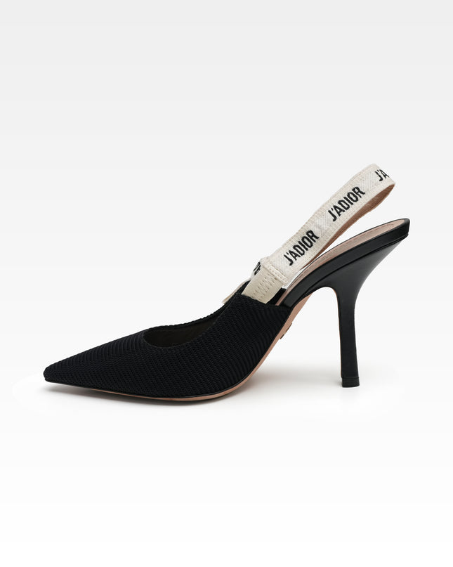 J’ADIOR LEATHER X FABRIC STRAP SLINGBACK PUMPS BLACK - SIZE 39.5
