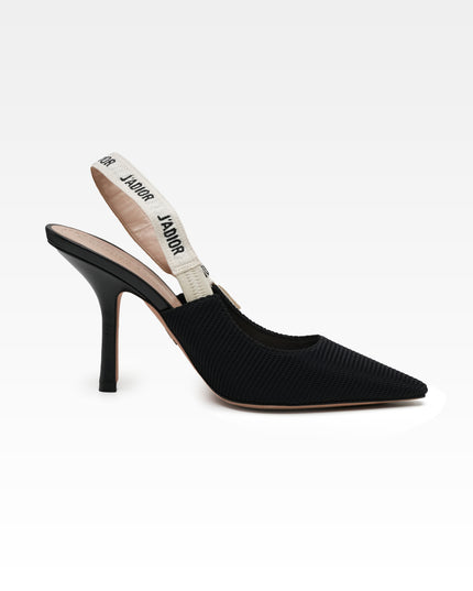 J’ADIOR LEATHER X FABRIC STRAP SLINGBACK PUMPS BLACK - SIZE 39.5
