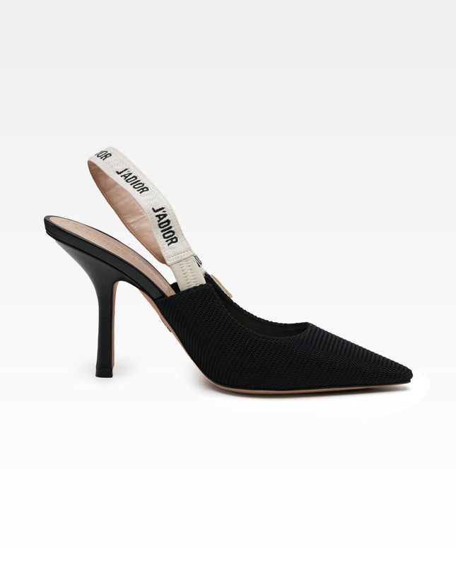 J’ADIOR LEATHER X FABRIC STRAP SLINGBACK PUMPS BLACK - SIZE 39.5