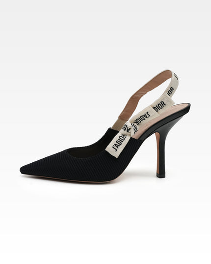J’ADIOR LEATHER X FABRIC STRAP SLINGBACK PUMPS BLACK - SIZE 39.5