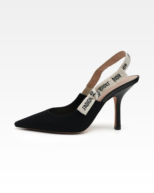 J’ADIOR LEATHER X FABRIC STRAP SLINGBACK PUMPS BLACK - SIZE 39.5