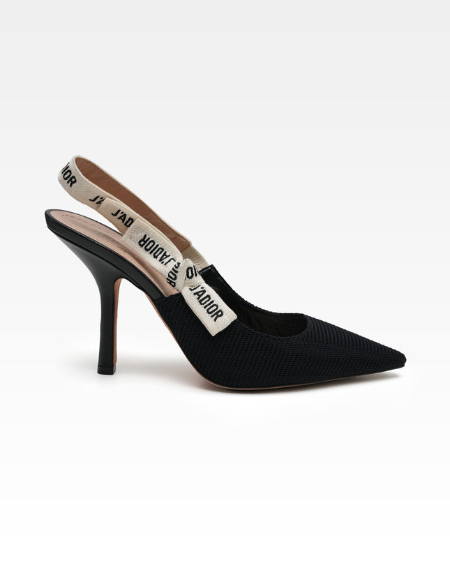 J’ADIOR LEATHER X FABRIC STRAP SLINGBACK PUMPS BLACK - SIZE 39.5