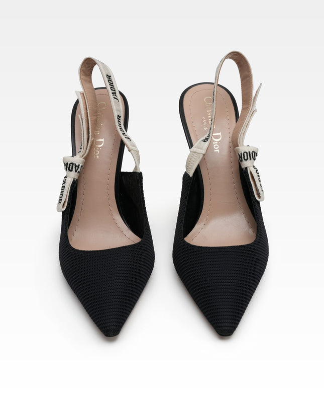 J’ADIOR LEATHER X FABRIC STRAP SLINGBACK PUMPS BLACK - SIZE 39.5