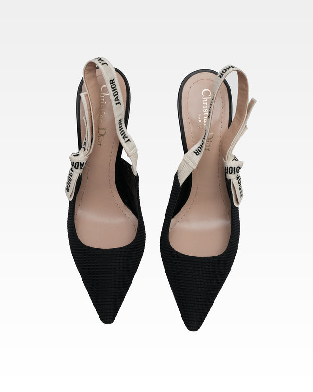 J’ADIOR LEATHER X FABRIC STRAP SLINGBACK PUMPS BLACK - SIZE 39.5